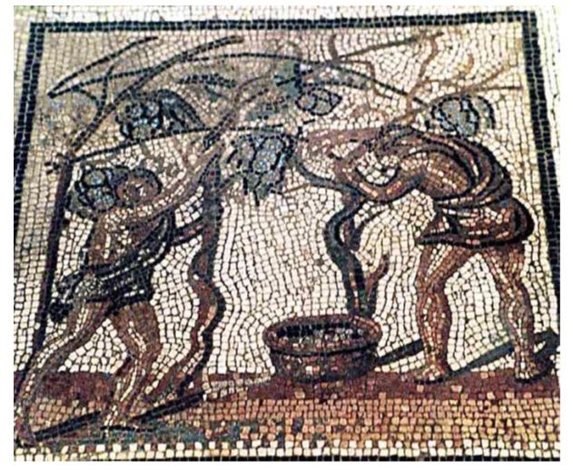 Mosaic of the agricultural calendar, early 3rd century, Musée de St Germain-en-Laye, Provenance: St Romain-en-Gal: grape harvest